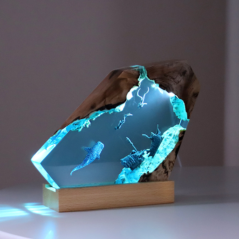 Resin Art Ocean - Lampu meja kantor kamar tidur dalam