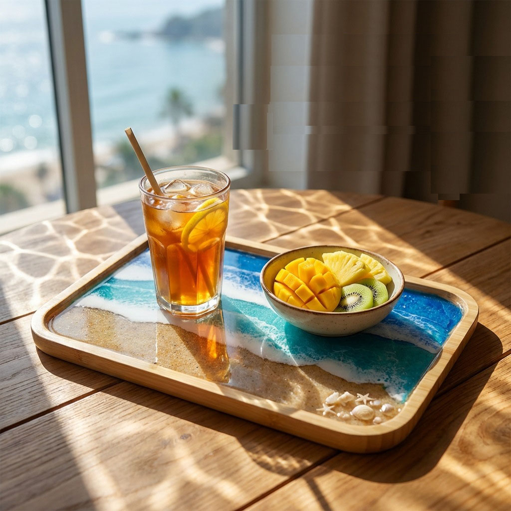 Nampan Dekoratif Seni Lautan R - Resin Art Wooden Tray ulasan dan harga